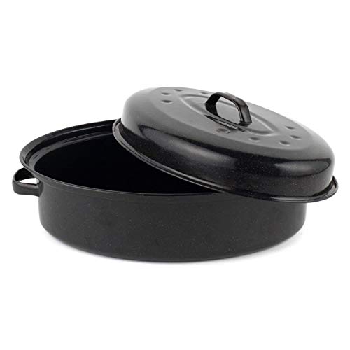 Russell Hobbs CW11491 Asador con Tapa con Esmalte vítreo, 36 cm, Negra, esmaltado ovalado