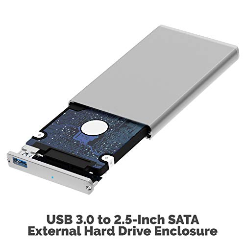 Sabrent Caja Ultra Slim USB 3.0 a 2.5 Pulgadas SATA Disco Duro Externo de Aluminio [Optimizado para SSD, Soporte UASP SATA III] Plata (EC-UM30).