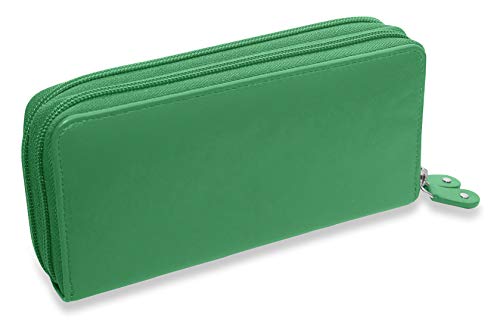 SADDLER Luxurious Real Leather Long Double Zip Phone Wallet Clutch Credit Card Holder | RFID Protection| Designer Credit Card Purse for Ladies | Gift Boxed - Green