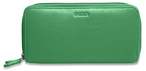 SADDLER Luxurious Real Leather Long Double Zip Phone Wallet Clutch Credit Card Holder | RFID Protection| Designer Credit Card Purse for Ladies | Gift Boxed - Green