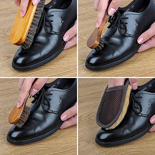Sandiy ago - Juego de brochas para zapatos, cepillo de crin para brillo de zapatos, 3 unidades, cepillo aplicador Dauber + 1 guante de tela para zapatos