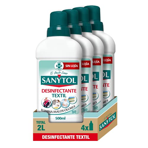 Sanytol – Desinfectante Textil, Elimina Gérmenes y Malos Olores de la Ropa Sin Lejía - Pack de 4 x 500 ML = 2L