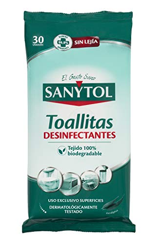 Sanytol – Toallitas Desinfectantes Multiusos, Eliminan Bacterias, Hongos y Virus Sin Lejía, Perfume Eucaliptus - 30 toallitas