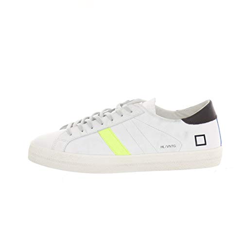 Scarpa UOMO D.A.T.E. Sneakers Color Bianco Inserto TALLONE Nero/Azzurro Banda Giallo Fluo US21DT09 45