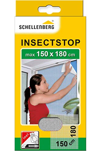 Schellenberg 20403 Malla de nailon para insectos, mosquitera e insectos con cinta de fijación, fijación sin taladrar, 150 x 180 cm, blanco