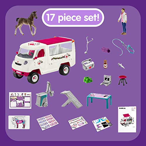 Schleich 42370 Horse Club Play Set - Veterinaria móvil con potros Hannoverianos, juguetes a partir de 5 años