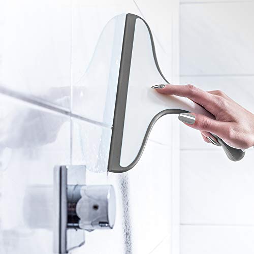 Sealis Limpiador de mamparas de plástico, rasqueta limpiacristales, limpiador de cristales para la cabina de ducha, goma limpiacristales para la ducha, 25,5 cm (gris)