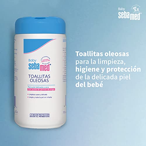 Sebamed Baby Toallitas Oleosas - Limpieza suave y eficiente y protección higiénica frente a la irritación de la delicada piel del bebé, Dermatológicamente probado, 70 unidades