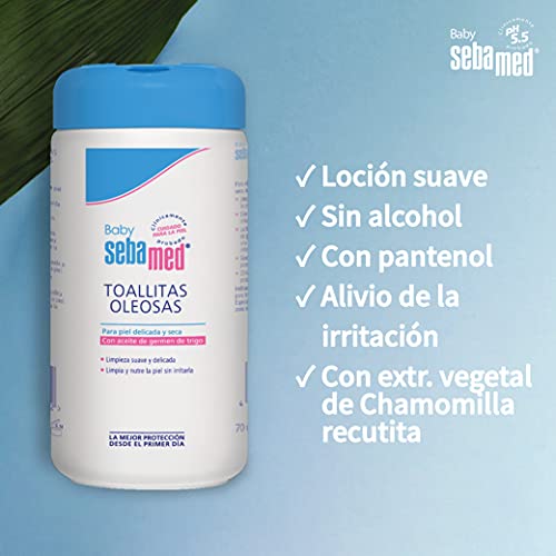 Sebamed Baby Toallitas Oleosas - Limpieza suave y eficiente y protección higiénica frente a la irritación de la delicada piel del bebé, Dermatológicamente probado, 70 unidades