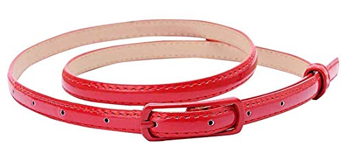 Selighting Cinturones para Mujeres Cuero de la PU Ajustable, Correa Cinturón Estrecho Verano Cintura de Color Sólido para Jeans Vestidos Fashion Skinny Minimalismo (Rojo)