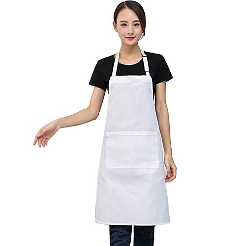 SERWOO 2 Piezas Delantales Blanco Cocina Chef Ajustables Cocinero con Bolsillo para Mujeres Hombres Unisexo