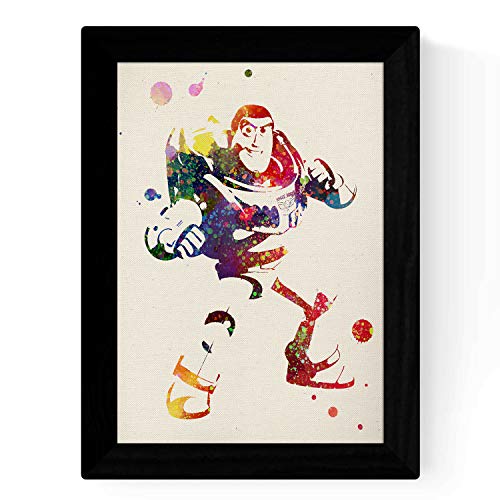 Set de cuatro láminas estilo explosión de color. Posters Pelicula Toy Story, Buzz, Woody, Jessie y el caballo en Tamaño A3 Fondo color acurela sin marco