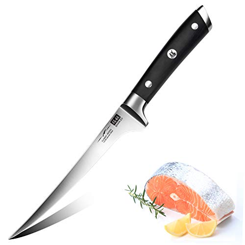 SHAN ZU Cuchillo de Filete 18 cm, Cuchillo para Pescado Profesional de 7 Pulgadas, Cuchillo de Filetear de Pescado Súper Afilado en Acero Inoxidable Alemán 1.4116, Mango de Madera Ergonómico