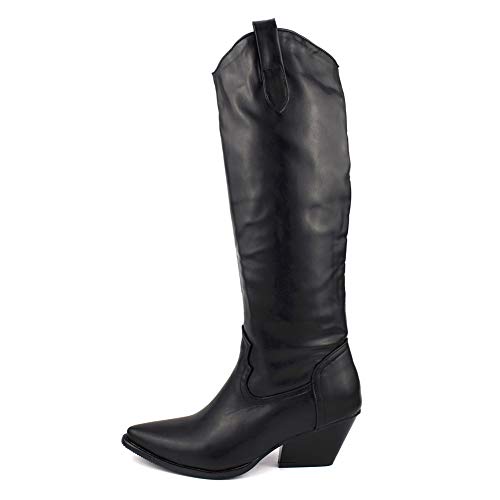 SheSole – Botas de equitación para mujer de piel sintética lisa con caña larga, color negro y blanco, color Negro, talla 38 EU
