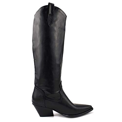 SheSole – Botas de equitación para mujer de piel sintética lisa con caña larga, color negro y blanco, color Negro, talla 38 EU
