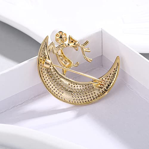 SHUJIA Zircon cúbico Estrella Luna y Burro Broche de pasadores para Mujeres Hombres Oro/Plateado Collar Pins