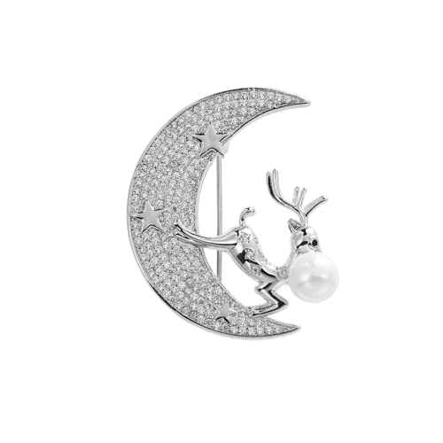 SHUJIA Zircon cúbico Estrella Luna y Burro Broche de pasadores para Mujeres Hombres Oro/Plateado Collar Pins