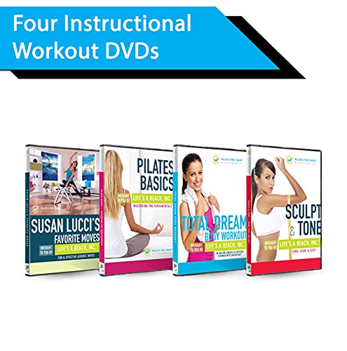 Silla de Pilates Fit – Paquete de entrenamiento con 4 DVD instructivos + ejercicios de pilates en casa + entrenamiento total en casa + niveles de resistencia ajustables