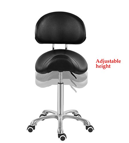 Silla de silla con respaldo ergonómico Rolling estetician Seat para salón Tattoo Shop Spa Home Dentista Clínica (con respaldo, negro)
