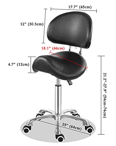 Silla de silla con respaldo ergonómico Rolling estetician Seat para salón Tattoo Shop Spa Home Dentista Clínica (con respaldo, negro)