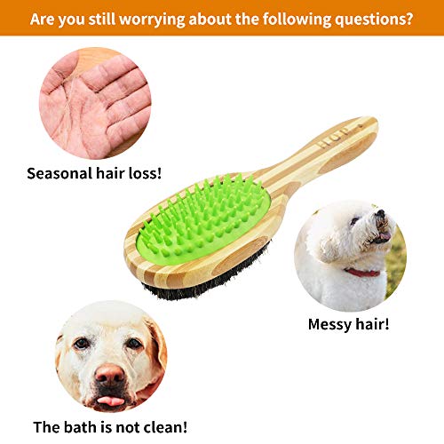 SITAKE Cepillo de doble cara para perro y gato para vertimiento y arreglo, cepillo de baño para pelo largo y corto perro y gato, removedor de pelo de mascotas y peine de masaje (verde)