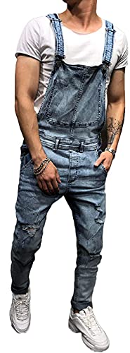 Siyova Pantalones Vaqueros de Tirantes para Hombre Peto de Trabajo Hombre de Bolsillo Mono Clásico para Hombre Peto Vaquero Ajustado de Cintura Alta para Hombre (Azul, 3XL)