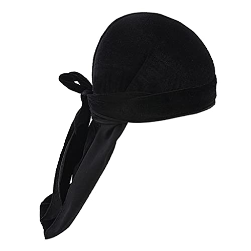 SM SunniMix Mujeres Hombres Bandana de Terciopelo de Cola Larga Turbante Sombrero Durag Headwear Pirate Cap Wrap - Negro, tal como se describe