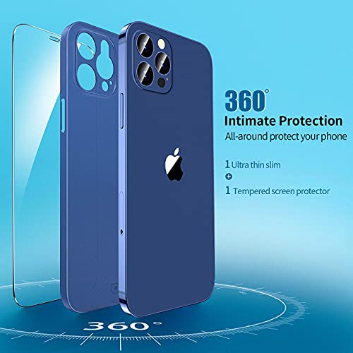 SmartDevil Ultra Fina Funda iPhone 12 Pro con Gratis Cristal Templado,Absorción de Choque Flexible y Duradera con Diseño de Matte para Cover Case iPhone 12 Pro (6.1 Pulgada)-Azul Oscuro Mate