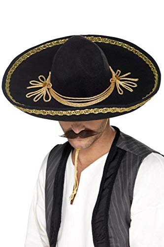 Smiffys Sombrero auténtico Deluxe,Negro,con Trenzado de Plata