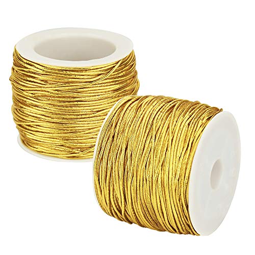 SNAGAROG 2 rollos de cordón elástico metálico de cordón elástico cinta de cordón de oro cuerda de espumillón de hilo elástico de 25 m m para hacer manualidades, envolver regalos, 1 mm