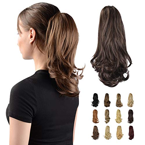 Sofeiyan 13" Ponytail Extension Long Curly Ponytail Clip in Claw Hair Extension Natural Looking Synthetic Hairpiece for Women,Medium Brown