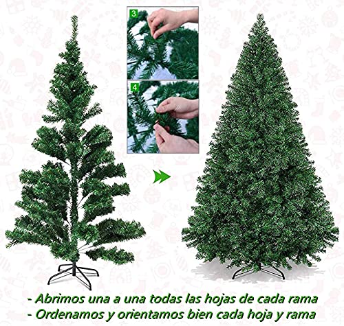 Solauga Árbol de Navidad Artificial Extra Relleno Abeto de Hoja Espumillón 150-240cm Arboles C/Soporte Metálico (Verde Oscuro, 210cm 958Tips)