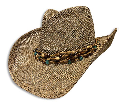 Sombrero Cowboy De Yute con Cinta De Piedras, Sombrero Cowboy, Sombrero de Yute, Sombrero para Sol, Hombre, Mujer, Unisex, Yute, Sombrero de Verano, Sombrero de Primavera