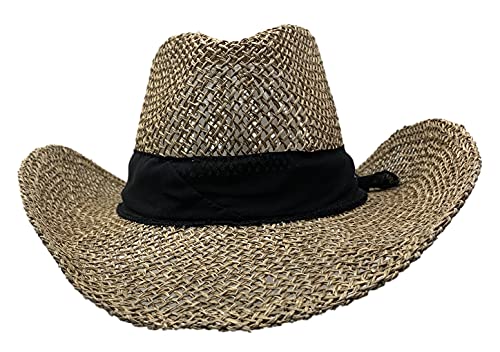 Sombrero Cowboy De Yute con Gaza Negra, Sombrero Cowboy, Sombrero de Yute, Sombrero para Sol, Hombre, Mujer, Unisex, Yute, Sombrero de Verano, Sombrero de Primavera