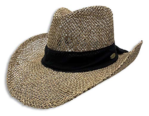 Sombrero Cowboy De Yute con Gaza Negra, Sombrero Cowboy, Sombrero de Yute, Sombrero para Sol, Hombre, Mujer, Unisex, Yute, Sombrero de Verano, Sombrero de Primavera