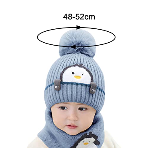 Sombrero de bola de felpa de punto 1-3T pingüino de invierno cálido de dibujos animados suave impresión animal bebé sombrero recién nacido para compras sombreros de bebé, azul celeste, L