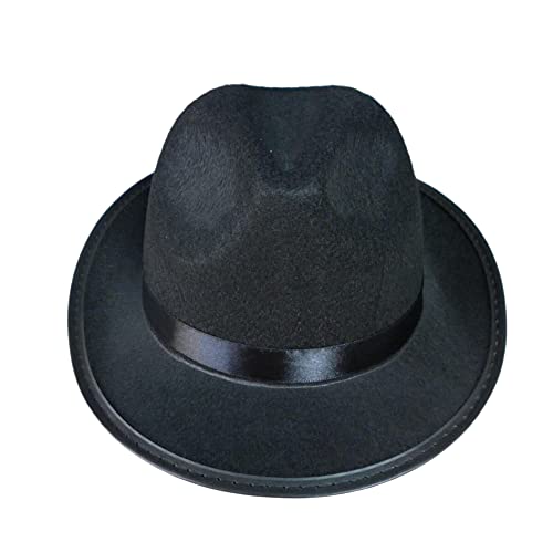Sombrero de Fedora Trilby clásico negro con banda de cinturón de borde corto de fieltro de lana para fiesta sombreros de gángster sombrero de disfraz para hombres y mujeres unisex