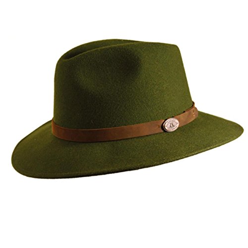 Sombrero de fieltro de lana Clancy de estilo australiano para exteriores, resistente al agua y robusto., Loden verde., XL