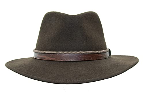 Sombrero de fieltro de lana de estilo australiano para exteriores, color marrón, marrón, L