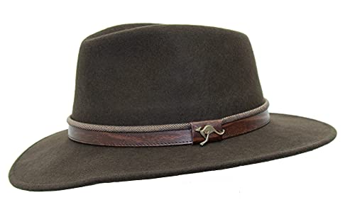 Sombrero de fieltro de lana de estilo australiano para exteriores, color marrón, marrón, L