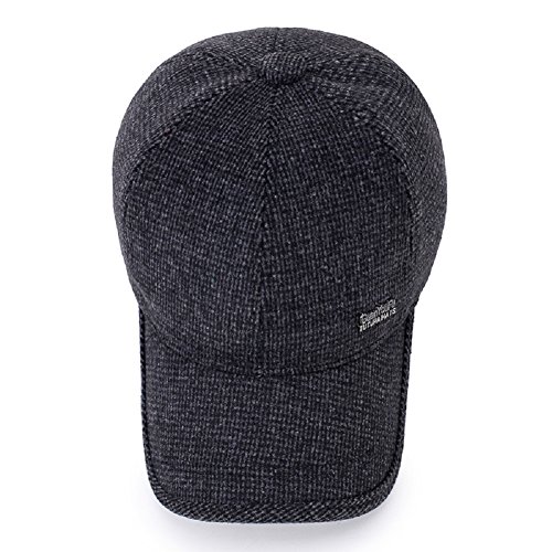 Sombrero de Gorra de béisbol de Lana de Tweed de Lana cálida de Invierno de los Hombres con Doblez Orejeras Calentador (Z Gris)