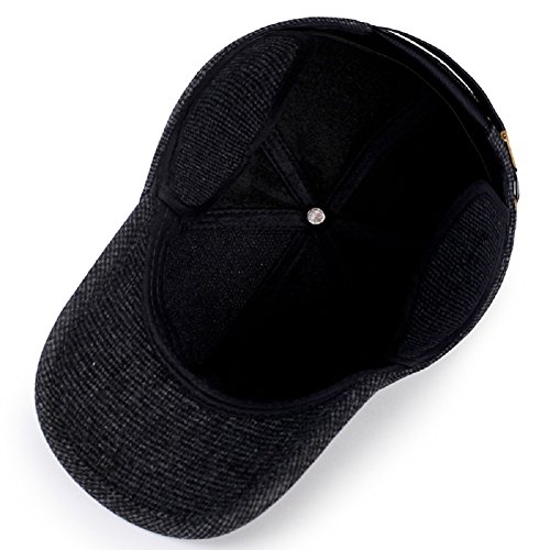 Sombrero de Gorra de béisbol de Lana de Tweed de Lana cálida de Invierno de los Hombres con Doblez Orejeras Calentador (Z Gris)