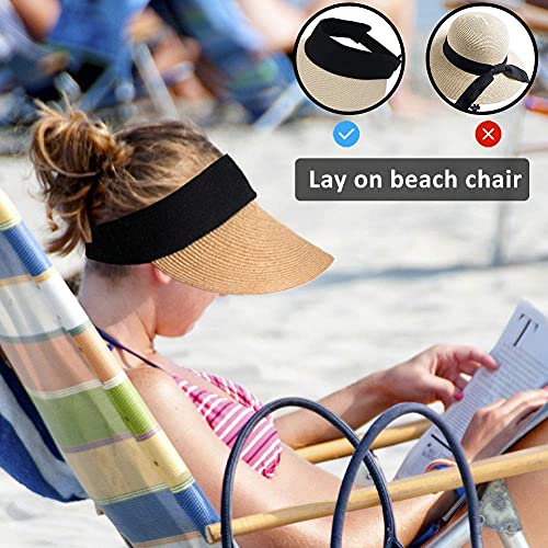 Sombrero de Paja con Visera de Paja para Mujer, Gorra de Playa con protección UV de Verano de ala Ancha, Paquete Plegable Coreano (Caqui)