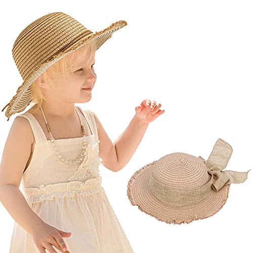 Sombrero De Paja, Material De Lino Transpirable Sombreros De Protección Solar Para La Playa Para Niñas Y Niños Para Niños Pequeños(A)