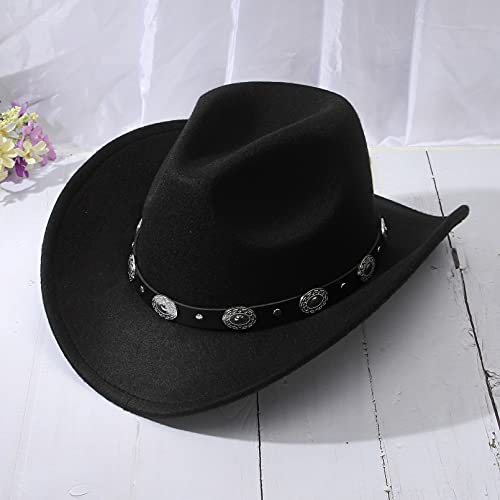 Sombrero de Vaquero de ala Ancha Vintage Estilo Australiano Western Down Under Bush Hat Sombrero de Vaquero Occidental con cinturón para Hombres y Mujeres（Negro）