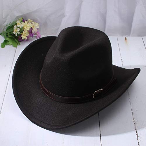 Sombrero de Vaquero de Fieltro,Sombrero de Vaquero de ala Ancha Vintage Estilo Australiano Sombrero de Vaquero Occidental con cinturón para Adultos
