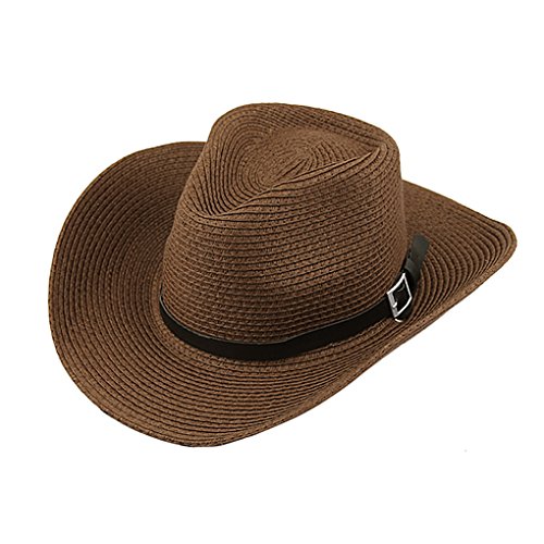 Sombrero de vaquero para hombres - Ala ancha - Tipo panamá - Protección frente a rayos UVA - Plegable y ajustable mediante cinta, café, talla única