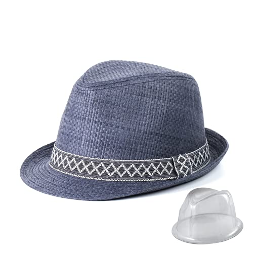 Sombreros de Paja de Panamá para Hombre, Sombreros de Playa de Verano de Paja de Papel para Hombre, Sombrero para el Sol, protección UV, Sombrero de ala Ancha Fedora (Onda, 58cm(22.8inch))
