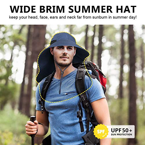 Sombreros para el Sol Hombre, Gorra Transpirable ala Ancha protección UV Protege Cuello Cara, Sombrero Jardin Hombre Adecuado para Trekking (Azul Marino)