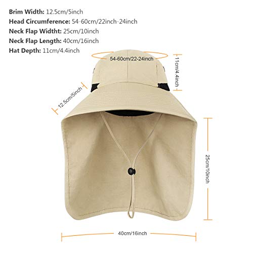 Sombreros para el Sol Hombre, Gorra Transpirable ala Ancha protección UV Protege Cuello Cara, Sombrero Jardin Hombre Adecuado para Trekking (Caqui)